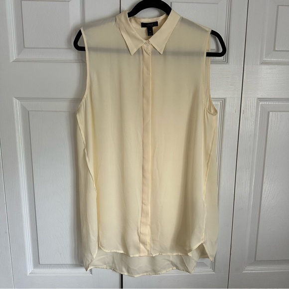 J Crew 100% Silk Butter Yellow Sleeveless Blouse Womens Sz 12 Sheer Minimalist - Picture 1 of 9